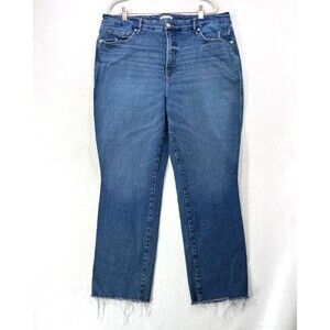 Good American Jeans Women 18 Blue Straight Cropped Raw Hem Grunge Streetwear